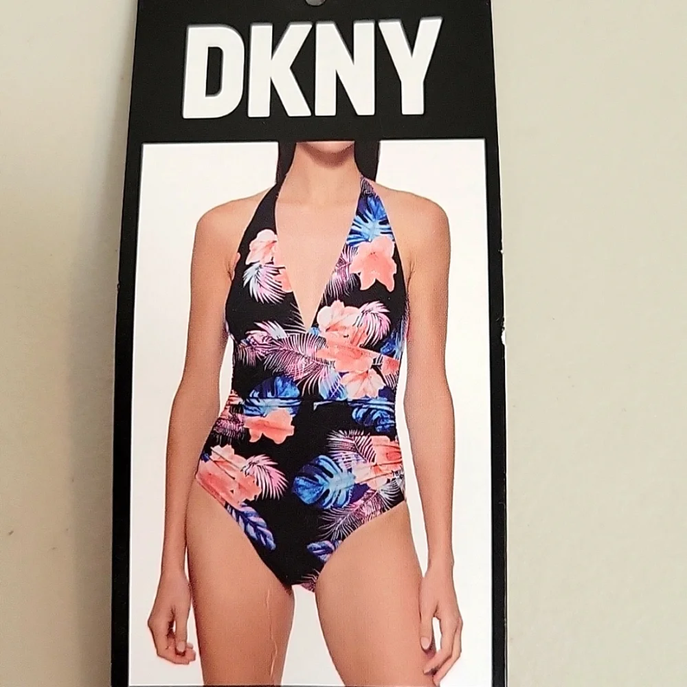 DKNY Women's Floral One Piece Halter Style Swimsuit Sz Medium NWT - Picture 10 of 11